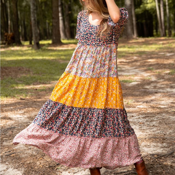 Collette Tiered Maxi Dress - Mixed Black Floral - Picture 1 of 15